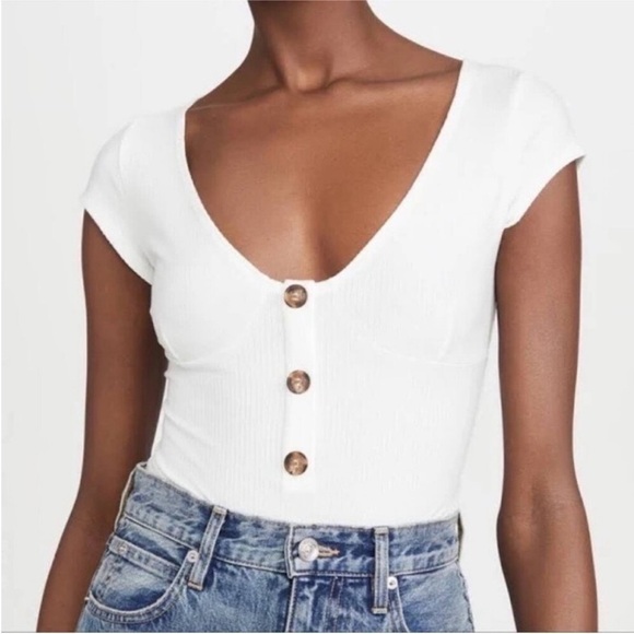 REFORMATION Marten Ivory Ribbed Bodysuit Large Closet Staple Capsule Wardrobe - Picture 3 of 12